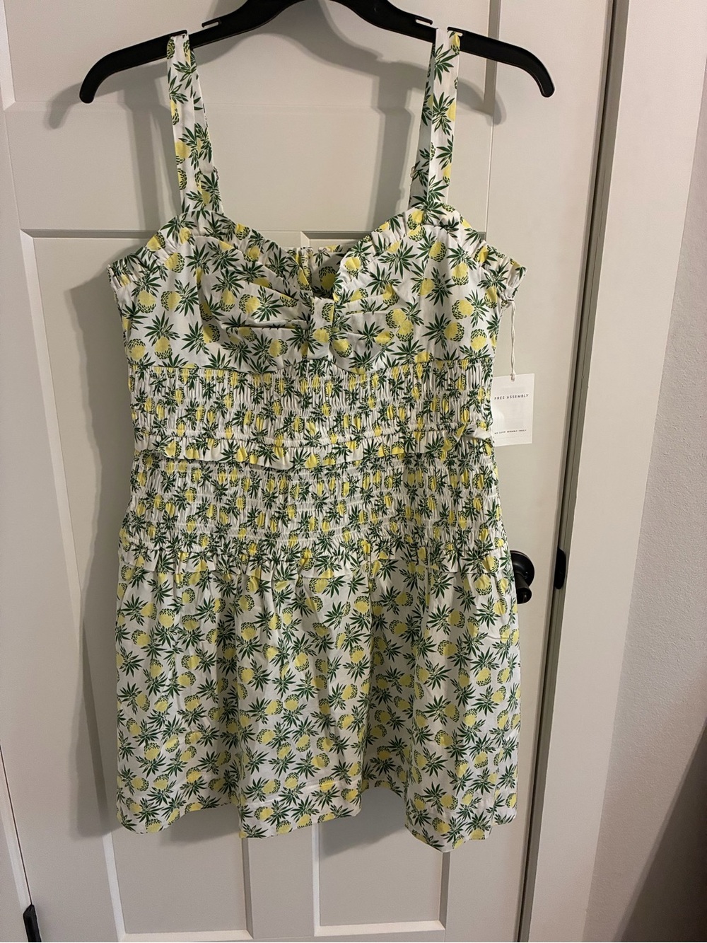 Women's White Pineapple-Print Smocked Mini Dress
